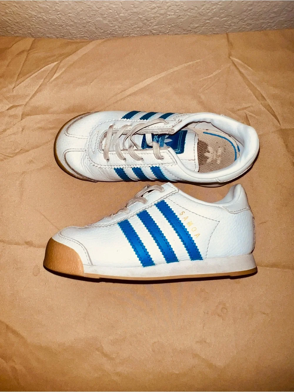 Toddler adidas white and blue- Samoa Style sneakers
